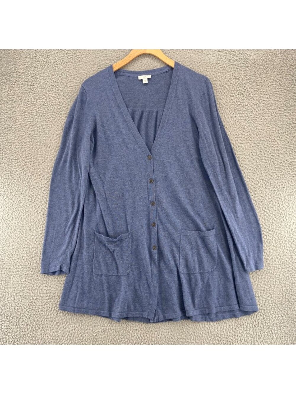 J Jill Sweater Womens Medium Blue Deep V Button Up Cardigan Pockets Long Sleeve